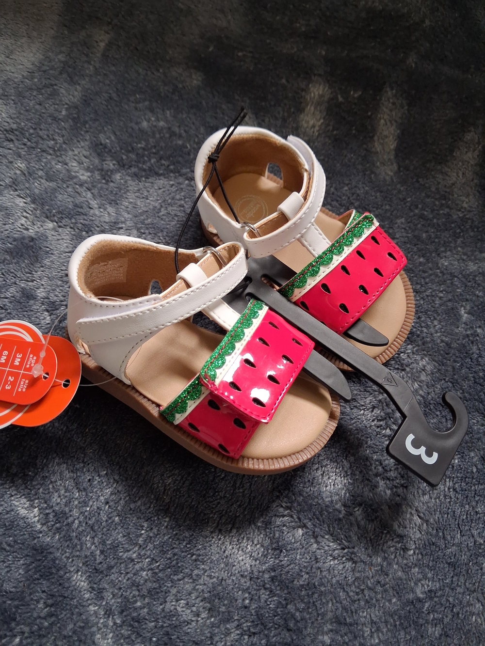 NWT Wonder Nation Watermelon Glitter White, Red Strappy Sandals Baby Girl Size 3